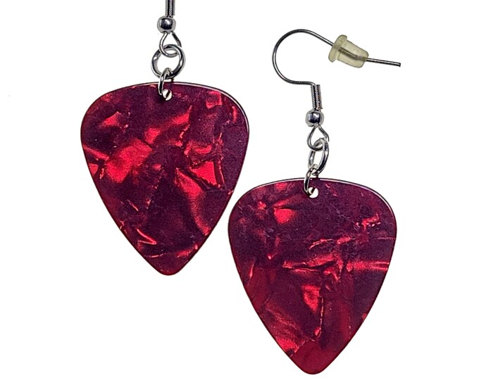 Guitar Pick Earrings | Red with Stainless Steel French Hook | Gift for Music Lover