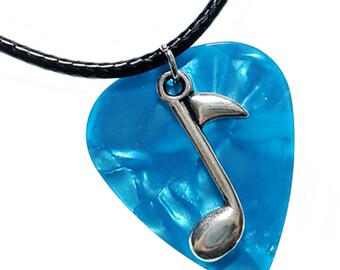 Guitar Pick Necklace | Music Note on Aqua | Gift for Music Lover