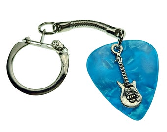 Guitar Pick Keyring Electric Guitar on Turquoise