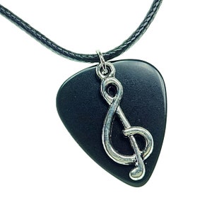 Guitar Pick Necklace Treble Clef on Black | Gift for Music Lover