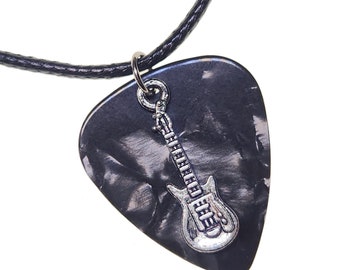 Guitar Pick Necklace Electric Guitar on Gray Pearl