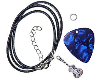 DIY Guitar Pick Necklace Kit Guitar on Blue | Gift for Music Lover