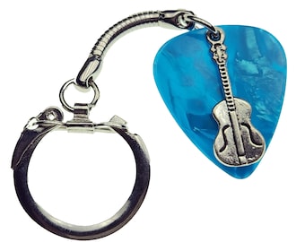 Guitar Pick Keyring Guitar on Turquoise