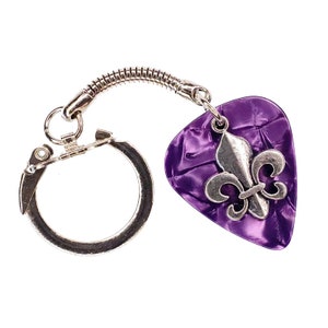 Guitar Pick Keyring | Fleur de Lis on Purple| New Orleans - Mardi Gras
