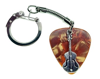 Handmade Guitar Pick Keyring | Guitar on Gold | Gift for Music Lover