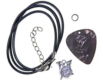 DIY Guitar Pick Necklace Kit Drums on Gray | Gift for Music Lover