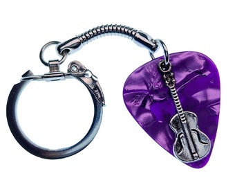 Guitar Pick Keyring Guitar on Purple