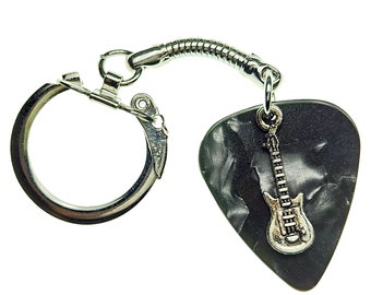 Guitar Pick Keyring Electric Guitar on Gray