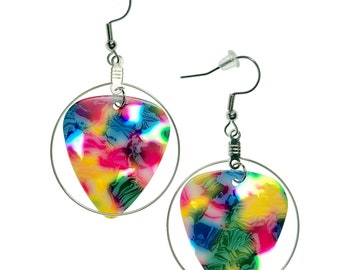 Handmade Guitar Pick Earrings | Hoop Style | Tie Dye