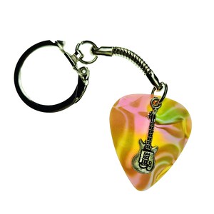 Guitar Pick Keyring | Electric Guitar on Rainbow Pearl | Gift for Music Lover