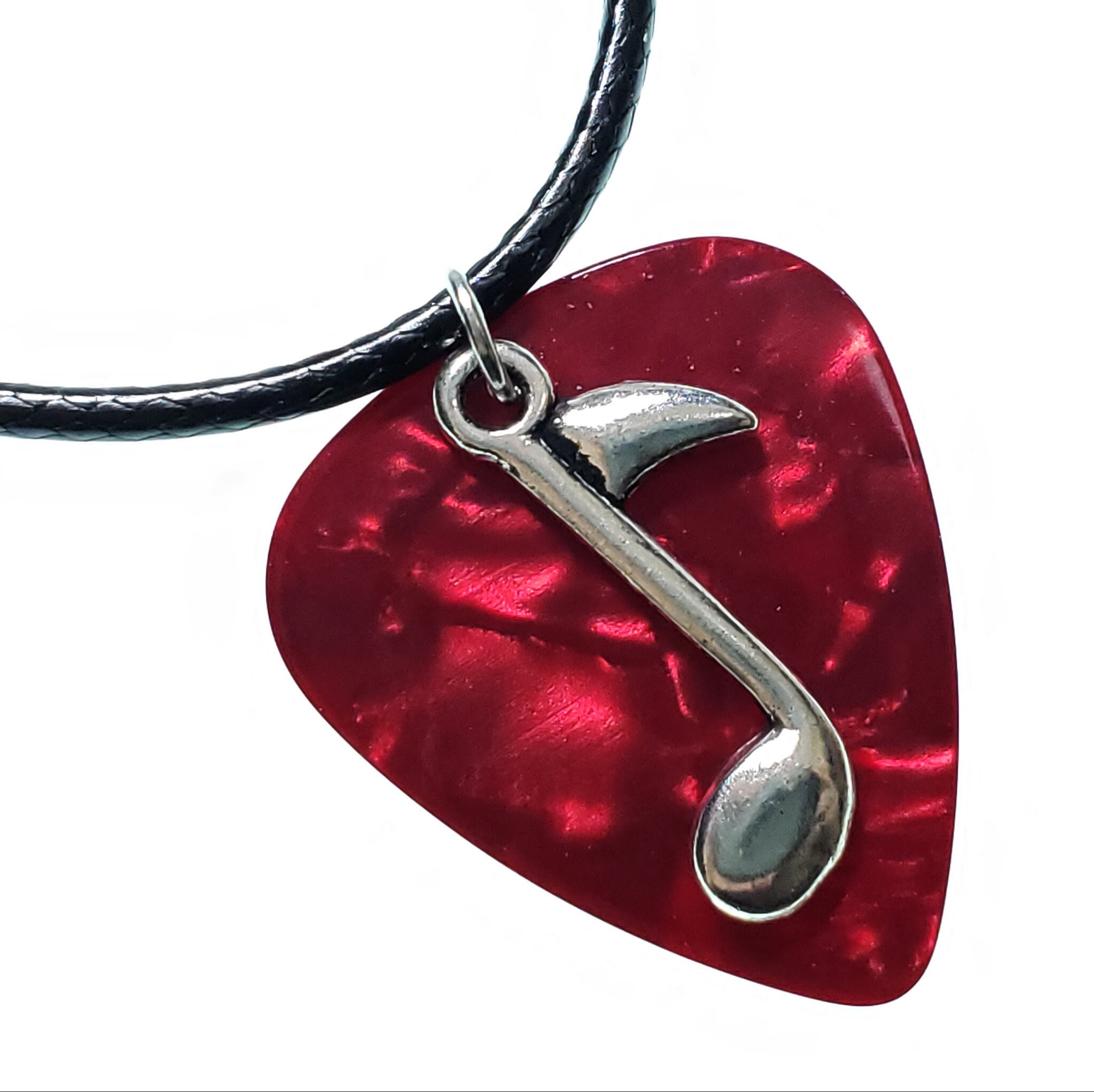 Music Note on Red Guitar Pick Necklace Etsy
