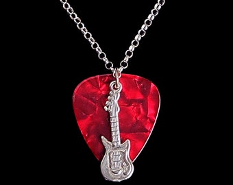 Sterling Silver Electric Guitar Pick Necklace 18" | Hand Crafted | Musician Gift