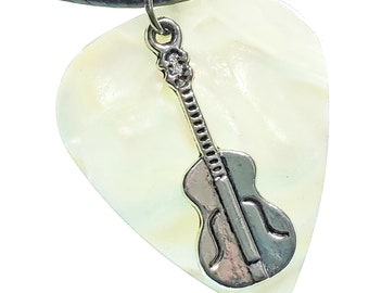 Guitar Pick Necklace | Guitar on White Pearl | Gift for Music Lover