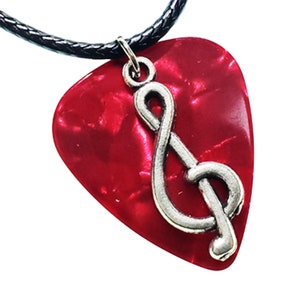 Guitar Pick Necklace | Treble Clef on Red | Gift for Music Lover