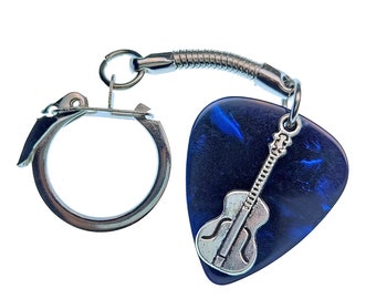 Guitar Pick Keyring | Guitar on Blue | Gift for Music Lover