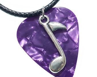 Guitar Pick Necklace | Music Note on Purple | Gift for Music Lover