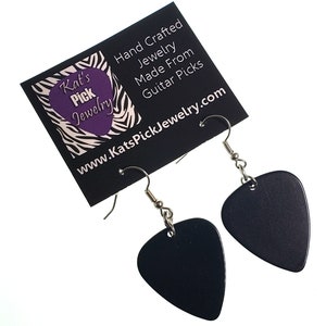 Guitar Pick Earrings Black with Stainless Steel French Hook image 1