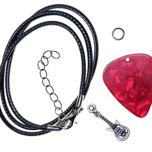 DIY Guitar Pick Necklace Kit Electric Guitar on Red Gift for Music Lover image 1