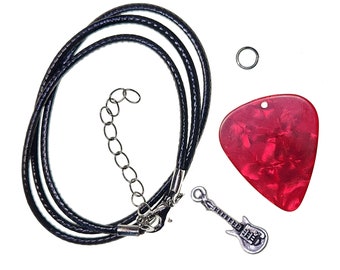 DIY Guitar Pick Necklace Kit Electric Guitar on Red | Gift for Music Lover