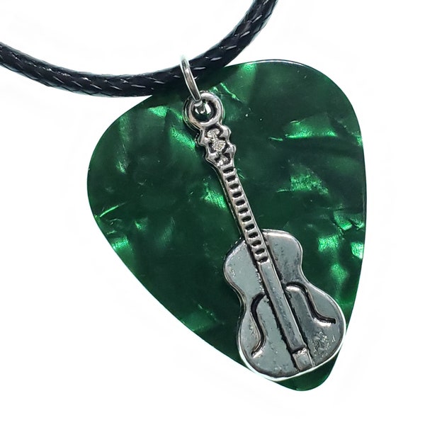 Guitar Pick Necklace | Guitar on Green  | Gift for Music Lover