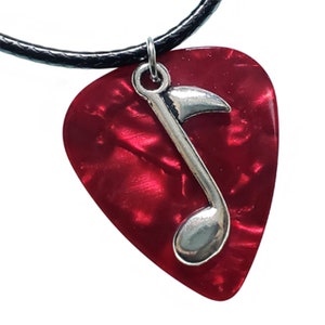Guitar Pick Necklace | Music Note on Red | Gift for Music Lover