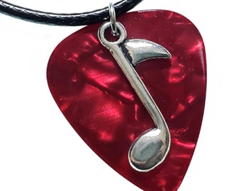 Guitar Pick Necklace | Music Note on Red | Gift for Music Lover