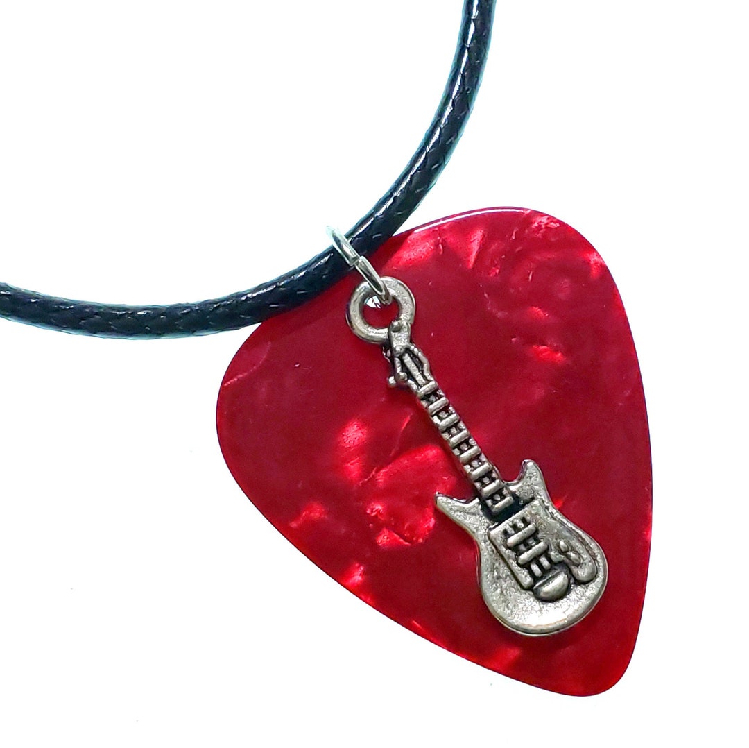 Handmade Guitar Pick Necklace Electric Guitar Charm on Red Pick Gift for Music Lover Etsy