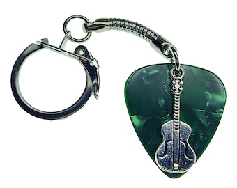 Guitar Pick Keyring Guitar on Green