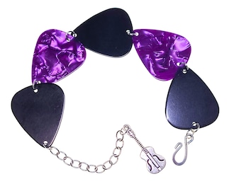 Handmade Guitar Pick Bracelet Black & Purple | Gift for Music Lover