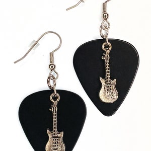 Guitar Pick Earrings Electric Guitar on Black image 1