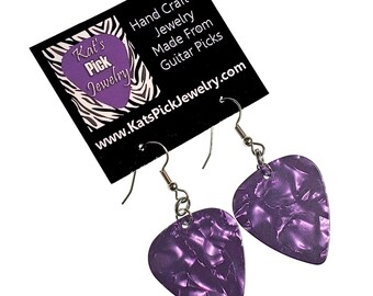 Guitar Pick Earrings Purple Hand Crafted