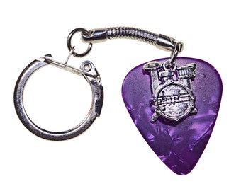 Guitar Pick Keyring Drums on Purple | Gift for Music Lover