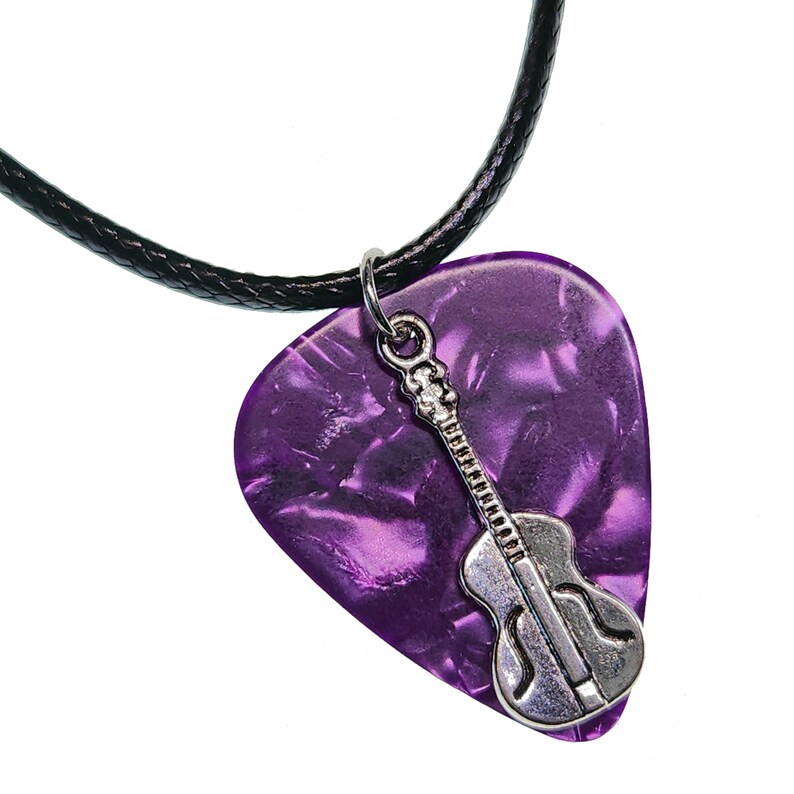 Handmade Guitar Pick Necklace Guitar on Purple Gift for Music Lover image 1