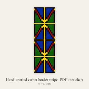 Modello a righe per tappeto turkmeno Gira in PDF, schema per bordo del tappeto Salor, fascia verticale per arazzo, schema per punto croce, download PSD