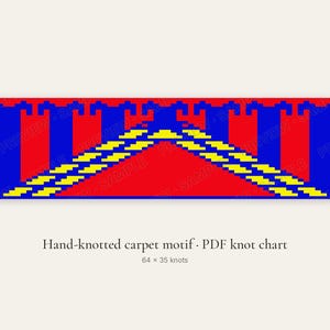 Patrón de motivos de alfombra turcomana en PDF, diagrama de nudos para alfombra a dos aguas escalonada, diseño de panel de tapiz, diagrama de punto de cruz, descarga PSD