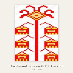 Patrón de alfombra Árbol de la Vida en PDF, diagrama de nudos con motivos de alfombra turcomana, diseño folclórico para tapicería, diagrama de bordado de punto de cruz, descarga PSD