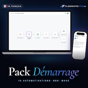 10 n8n automations in French, Make recipes included: ready-to-import workflows, 38-page PDF guide for freelancers and small businesses