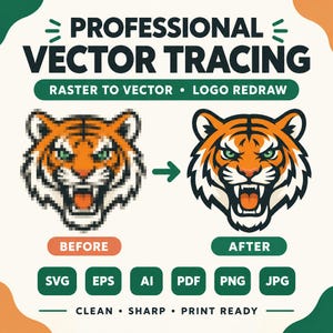 Professionele vector tracing service, raster naar vector conversie, logo hertekenen, afbeelding naar vector, printklare SVG PDF PNG