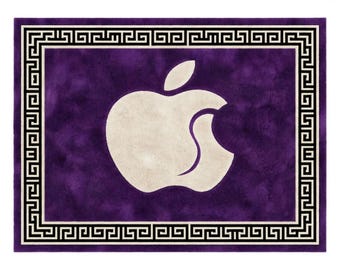Purple and Cream Greek Key Border Area Rug, Luxury Decorative Carpet, Modern Statement Rug for Living Room and Bedroom