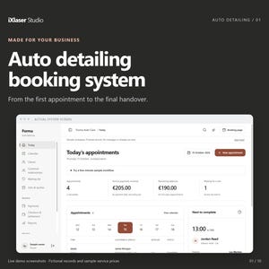 Logiciel de réservation pour le nettoyage automobile, gestion des dossiers véhicules, devis et planification des baies, configuration d'entreprise personnalisée