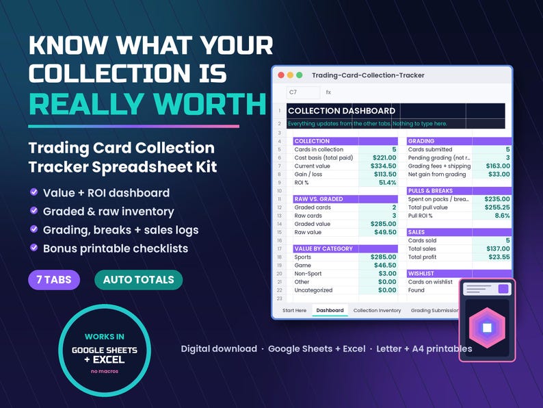 Digitizing Tracking Sheet Trading Card Collection Tracker Spreadsheet | Card Value & Inventory ...