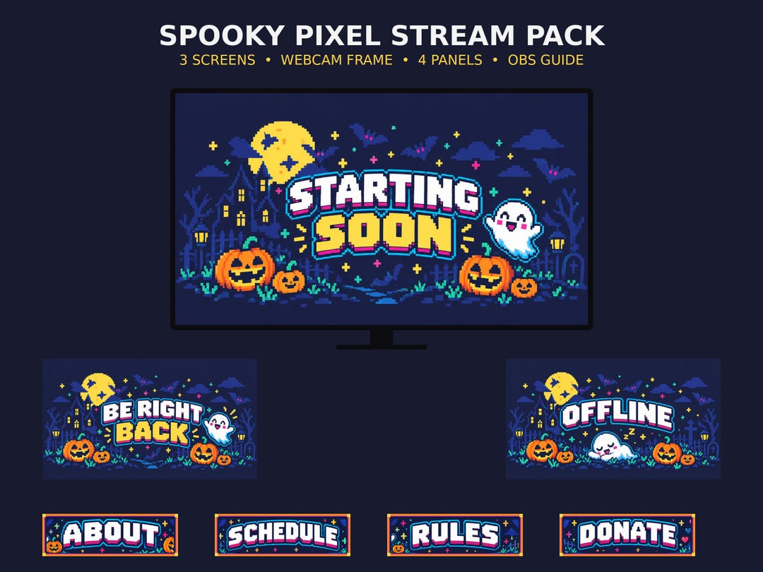 Spooky Pixel Stream Overlay Pack, Halloween Pixel Art Stream Screens ...