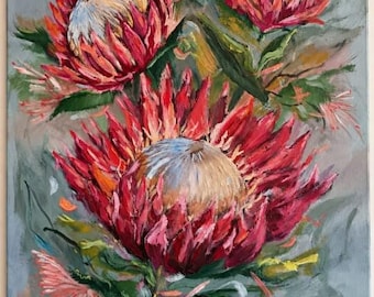 Limited Edition Signed King Protea Giclée Canvas Print, South African Art (24x36)