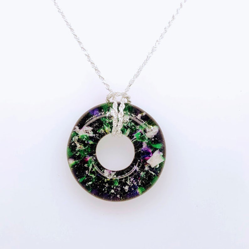 CHOOSE COLOR Sterling Silver Glass To Ashes Pendant Pet Remembrance Round Necklace 925 Green Silver Keepsake Memorial Donut Necklace