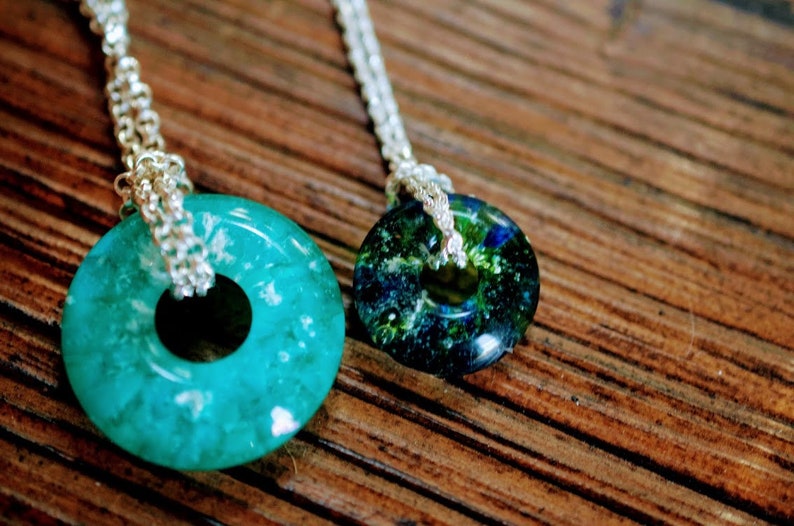 CHOOSE COLOR Sterling Silver Glass To Ashes Pendant Pet Remembrance Round Necklace 925 Green Silver Keepsake Memorial Donut Necklace