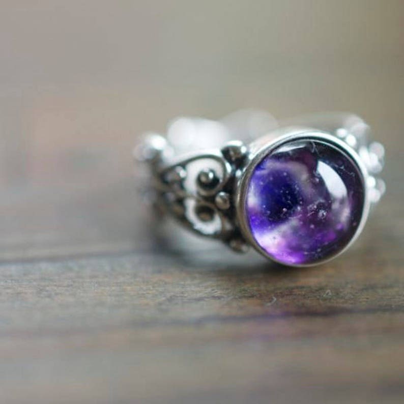 Purple Glass Keepsake Ashes Ring Sterling Silver Remembrance Etsy