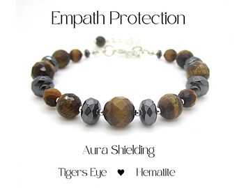 Tigers Eye & Hematite Gemstone Bracelet: Empath Protection Jewellery