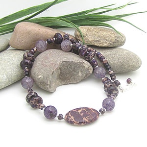 Purple Jasper Large Gemstone Necklace, Statement Stone Necklace, Big Bead Chunky Jewellery