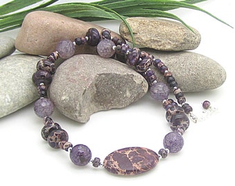 Purple Jasper Large Gemstone Necklace, Statement Stone Necklace, Big Bead Chunky Jewellery
