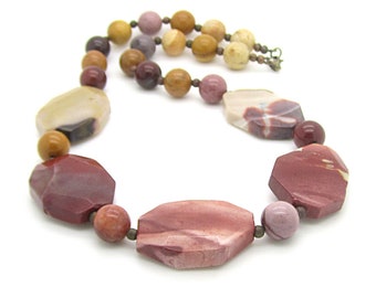 Mookaite Big Bold Necklace, Large Real Stone Statement Necklace, Rustic Organic Chunky Jasper Jewellery, Earthy Tones